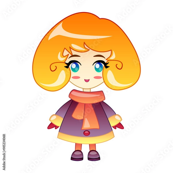 Fototapeta little anime girl vector illustration