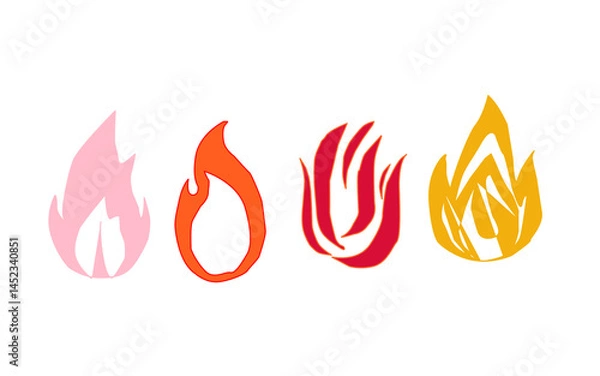Fototapeta Fire flame icon. Flame vector logo. Hot fire on white background. Flame simple illustration. Graphic heat symbol. Abstract silhouette, hell element clipart. Red stroke shape. Scribble punk pastel art