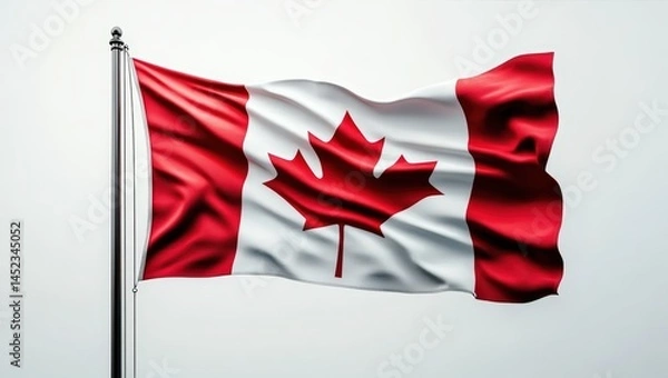 Obraz Flag Waving with Maple Leaf Against White Background