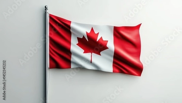 Obraz Waving National Flag with Maple Leaf on Light Background