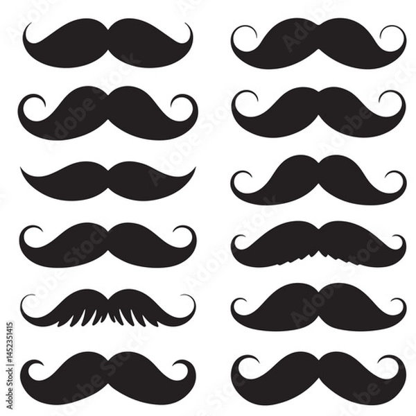 Fototapeta mustache silhouettes in vector format retro style, mustache silhouettes with sunglass, top hat, hats, etc 
