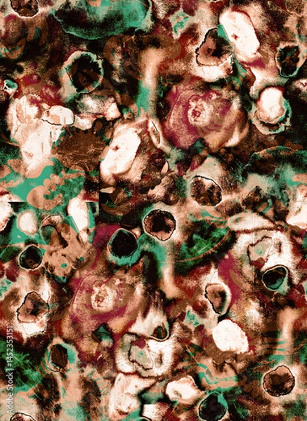 Fototapeta Brown tones trendy colors abstract watery seamless pattern with watercolor spotes. Forecasting fashion rapport with peach, pink, orange blurred vision spots and dots.