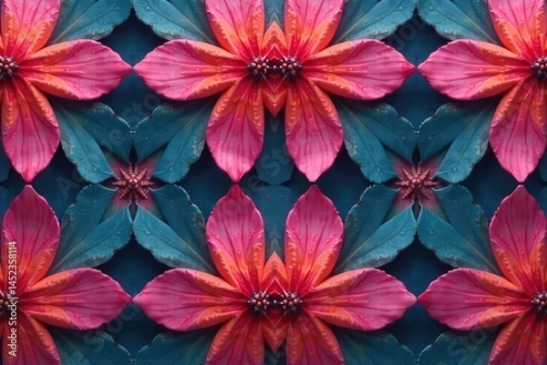 Obraz Symmetrical arrangement of repeating geometric forms in muted tones , symmetry, forms