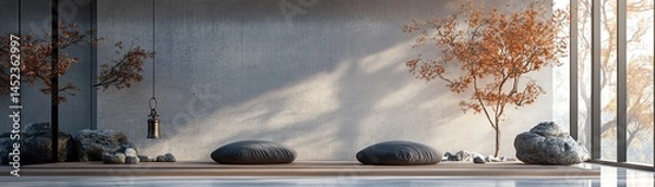 Obraz Explore tranquility with a mindfulness bell surrounded by soft textures, creating a serene space for relaxation and meditation.