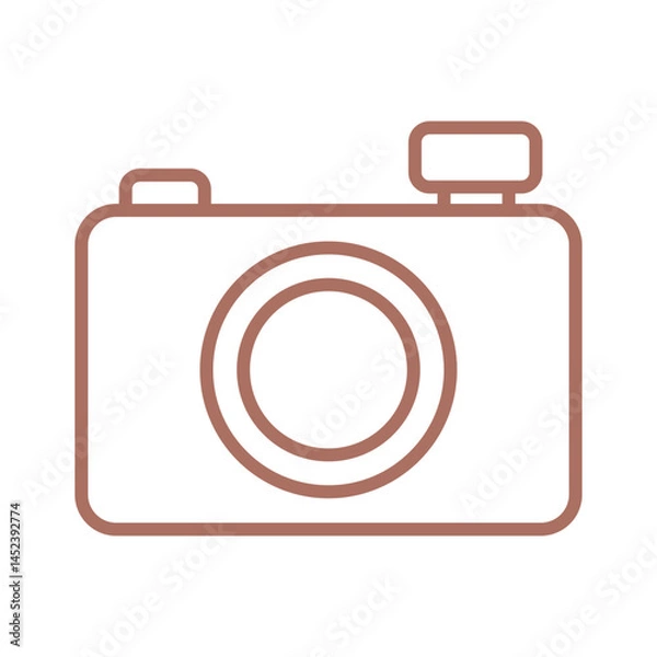 Fototapeta Minimal brown camera icon on white background
