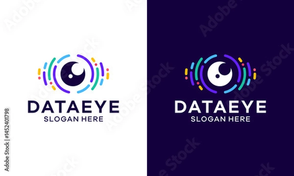 Fototapeta Eye data logo design. Vision eye abstract Vector design with code data graphic icon symbol
