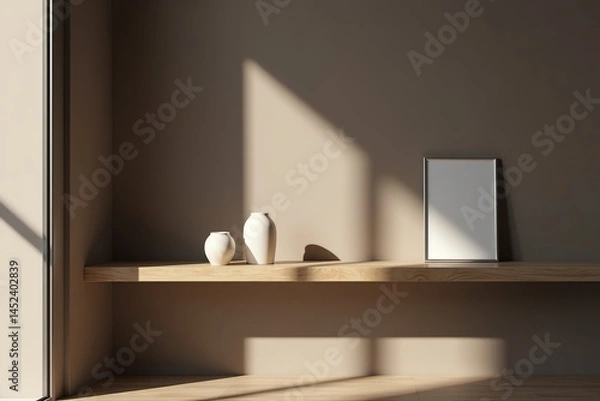 Fototapeta Peaceful interior with vases and frame