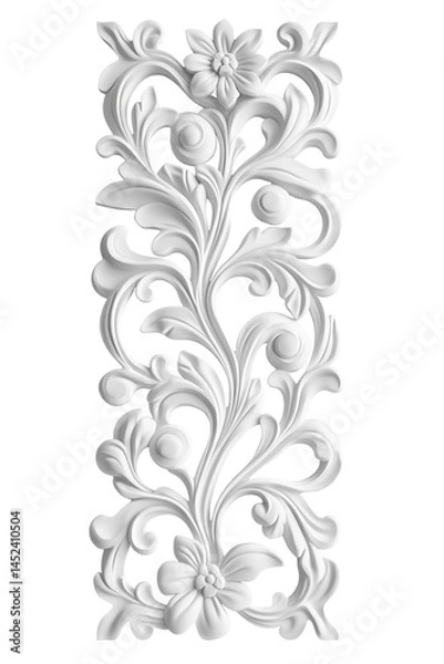 Obraz Elegant White Floral Scrollwork Relief. PNG.