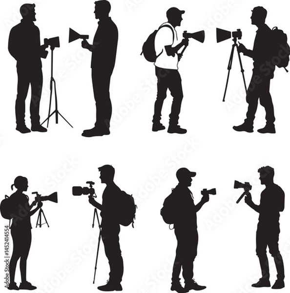 Fototapeta Reporter interviewing  Protester  silhouette vector