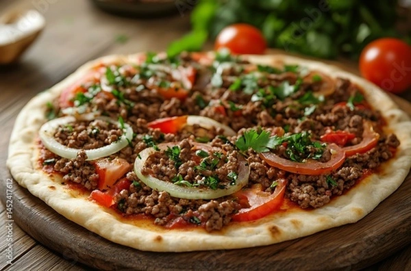 Fototapeta Fresh Pepperoni Pizza in Display Case  Hot and Delicious Fast Food Close-Up