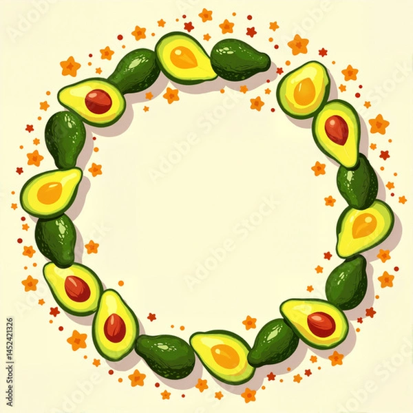 Fototapeta Avocado wreath with stars against a light background  
