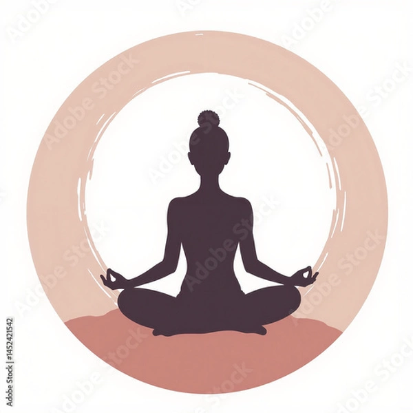 Fototapeta Meditation silhouette in a calm circle background  
