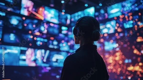 Obraz intelligent event coordinator using AI for real-time event coordination, immersive experience design, glowing logistical interface