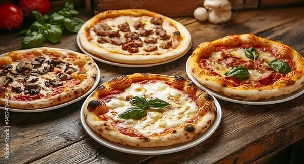 Fototapeta Fresh Pepperoni Pizza in Display Case  Hot and Delicious Fast Food Close-Up