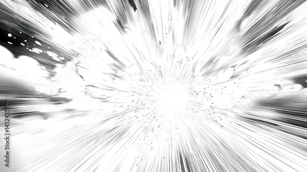Fototapeta Bright light exploding in sky with speed lines effect