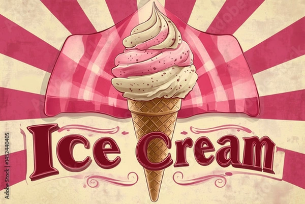Obraz Vintage Ice Cream Poster Illustration with Retro Typography and Cone Design