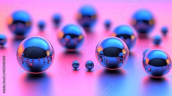 Fototapeta Abstract Shiny Spheres Pink Blue Background 3D Render