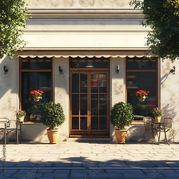 Obraz Charming Parisian Style Cafe Shopfront with Outdoor Seating