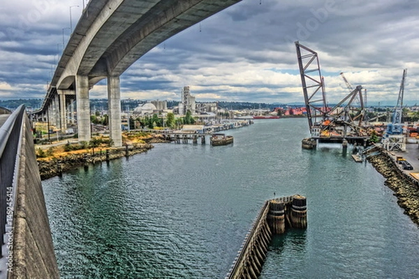 Fototapeta Industrial part of the Puget Sound near Seattle.