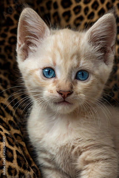 Fototapeta a light cream-colored kitten with striking blue eyes