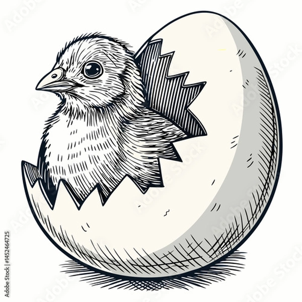 Fototapeta Create a bold, vector illustration of a chick hatching from its eggshell.  Focus on strong, thick outlines and a vibrant color palette.
