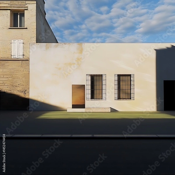 Fototapeta Urban Architectural Modernism Beige Building Facade Sunlight Shadows Minimalist Design