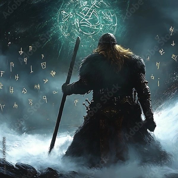 Fototapeta Viking Warrior Stands Guarding Ancient Lore