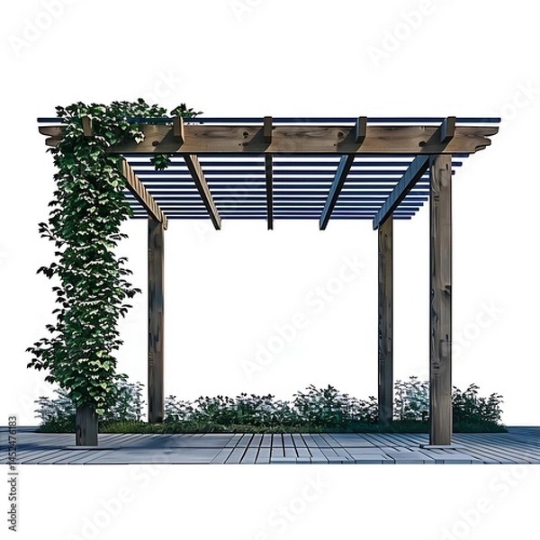 Fototapeta Wooden Garden Pergola with Climbing Vines and Lush Greenery