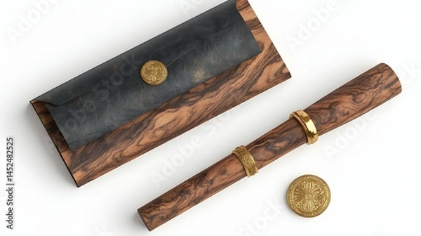 Obraz Wooden pen and leather case