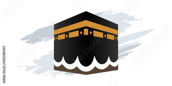 Obraz Minimalist Vector Illustration of Kaaba in Mecca with Modern Brush Background