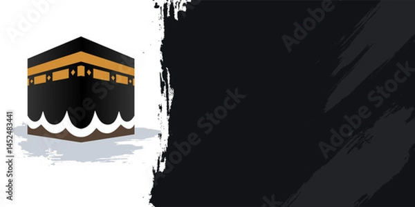 Obraz Minimalist Vector Illustration of Kaaba in Mecca with Modern Brush Background