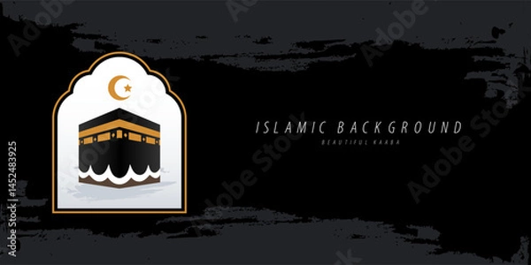 Obraz Minimalist Vector Illustration of Kaaba in Mecca with Modern Brush Background