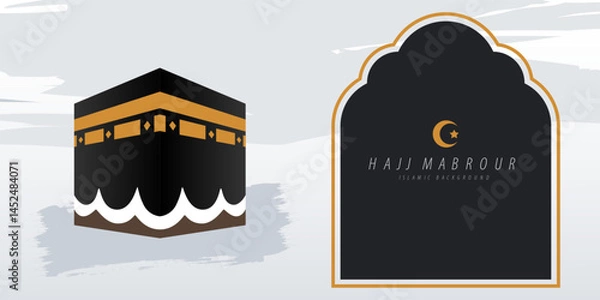 Obraz Minimalist Vector Illustration of Kaaba in Mecca with Modern Brush Background