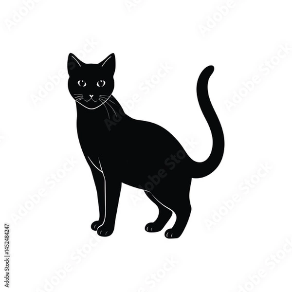 Fototapeta vector illustration of black cat on white background.Black cat playfully catching colorful lollipop, mid-air candy chase on white background, joyful moment captured.
