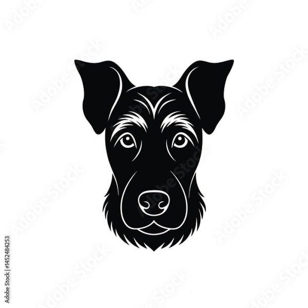Fototapeta Vector black and white illustration of dog head logo style isolated on a white background.a black and white dog silhouette with distinctive face pattern.