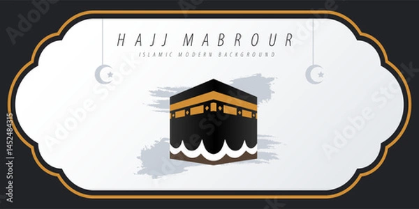 Obraz Minimalist Vector Illustration of Kaaba in Mecca with Modern Brush Background