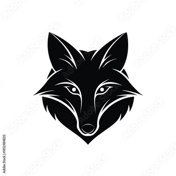 Fototapeta Vector black and white illustration of fox head logo style isolated on a white background.a black and white fox silhouette with distinctive face pattern.