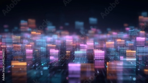 Obraz Abstract network grid with files and folders, futuristic software interface, digital document management system, store, search and organize documents, corporate business, paperless office,	