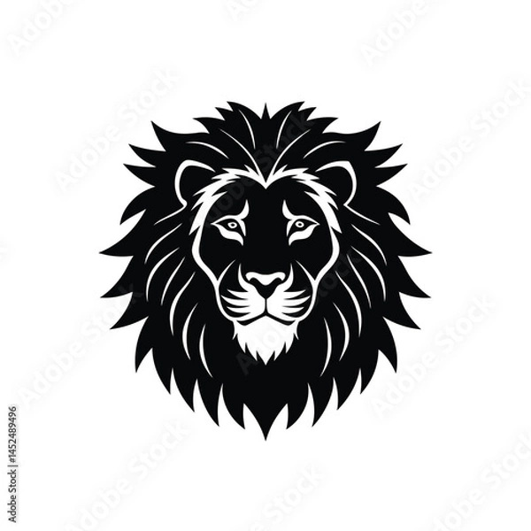 Fototapeta Vector black and white illustration of lion head logo style isolated on a white background.a black and white lion silhouette with distinctive face pattern.