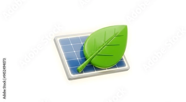 Obraz Solar Panel with Leaf Green Energy