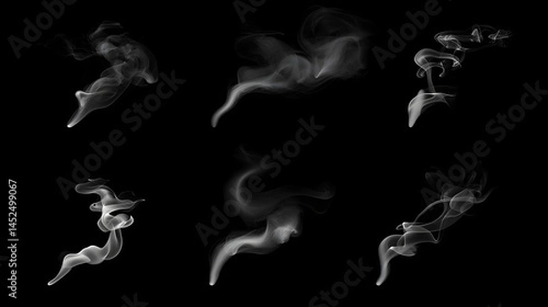 Fototapeta Elegant Swirls of Smoke in Various Shapes and Patterns on Black