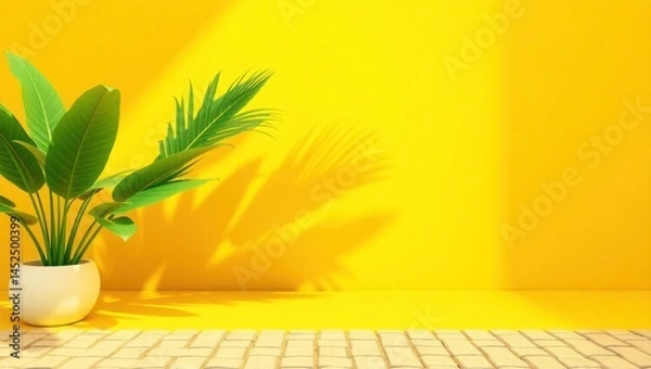 Obraz palm trees and yellow wall summer background