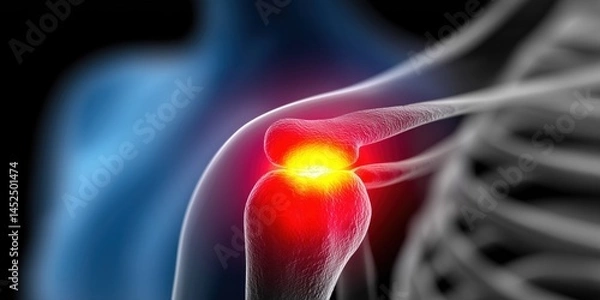 Obraz Detailed illustration of a shoulder joint highlighting pain areas.