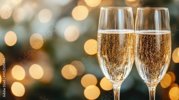 Obraz Sparkling Champagne Glasses with Bokeh Background for Celebration