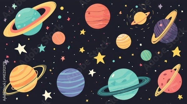 Fototapeta Minimalist space-themed sticker featuring planets and stars