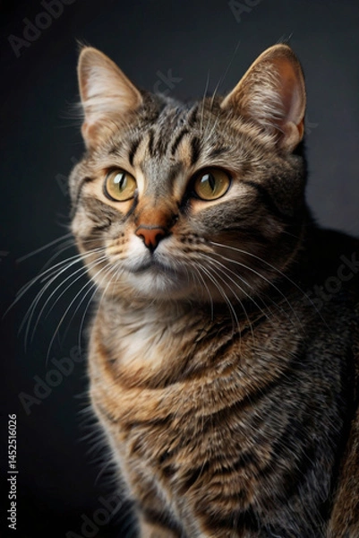 Fototapeta A portrait of a grey cat with a smooth, short-haired coat.