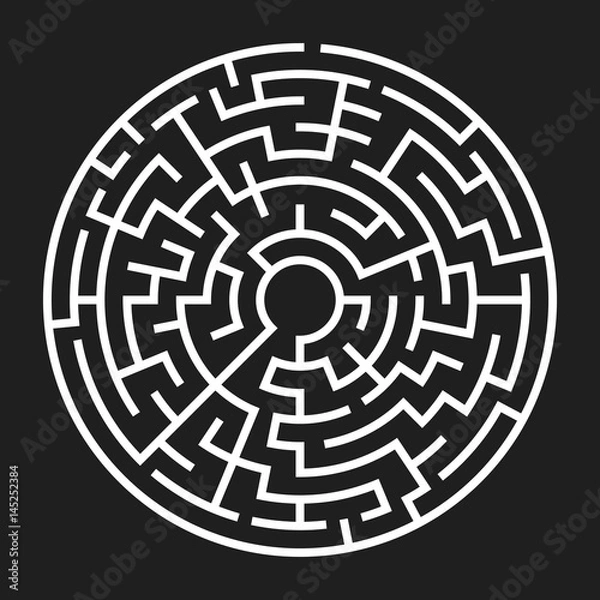 Fototapeta Circle Maze. Labyrinth with Entry and Exit. Find the Way Out Concept. Vector Illustration.