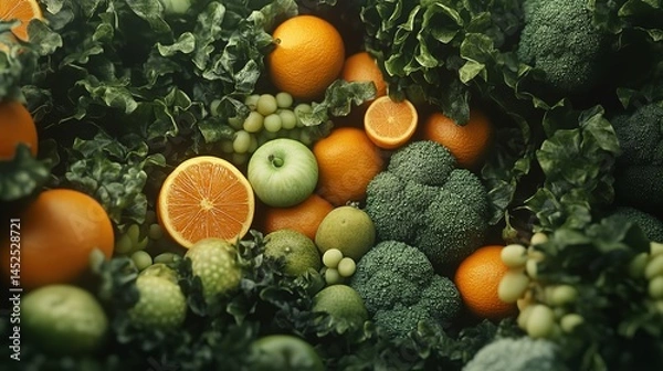 Obraz Vibrant oranges broccoli and green apples nestled in lush greenery a healthy harvest bounty rich in color and
