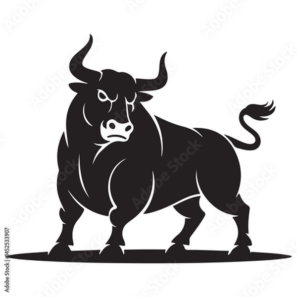 Fototapeta linear paint draw bull Vector Black silhouettes. with white background