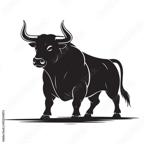 Fototapeta linear paint draw bull Vector Black silhouettes. with white background